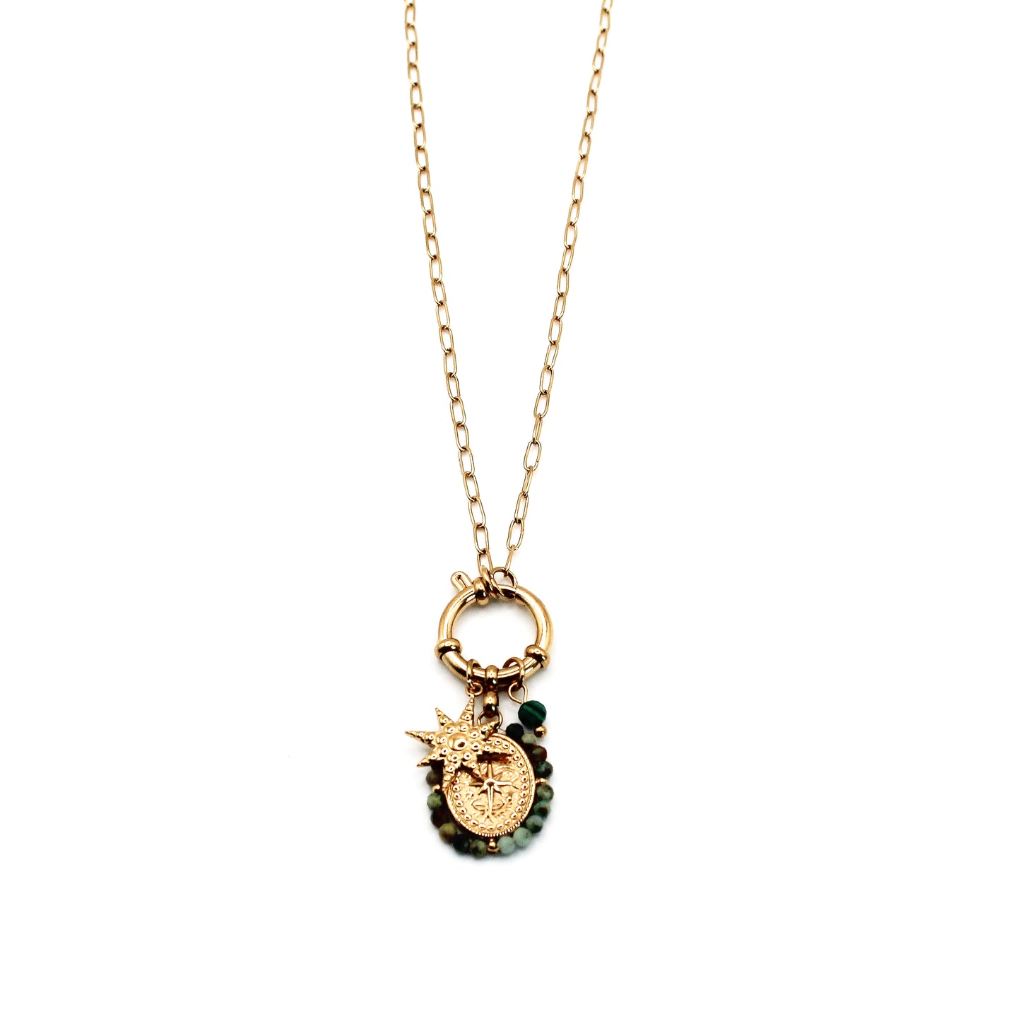 Collier pendentif triple et perles