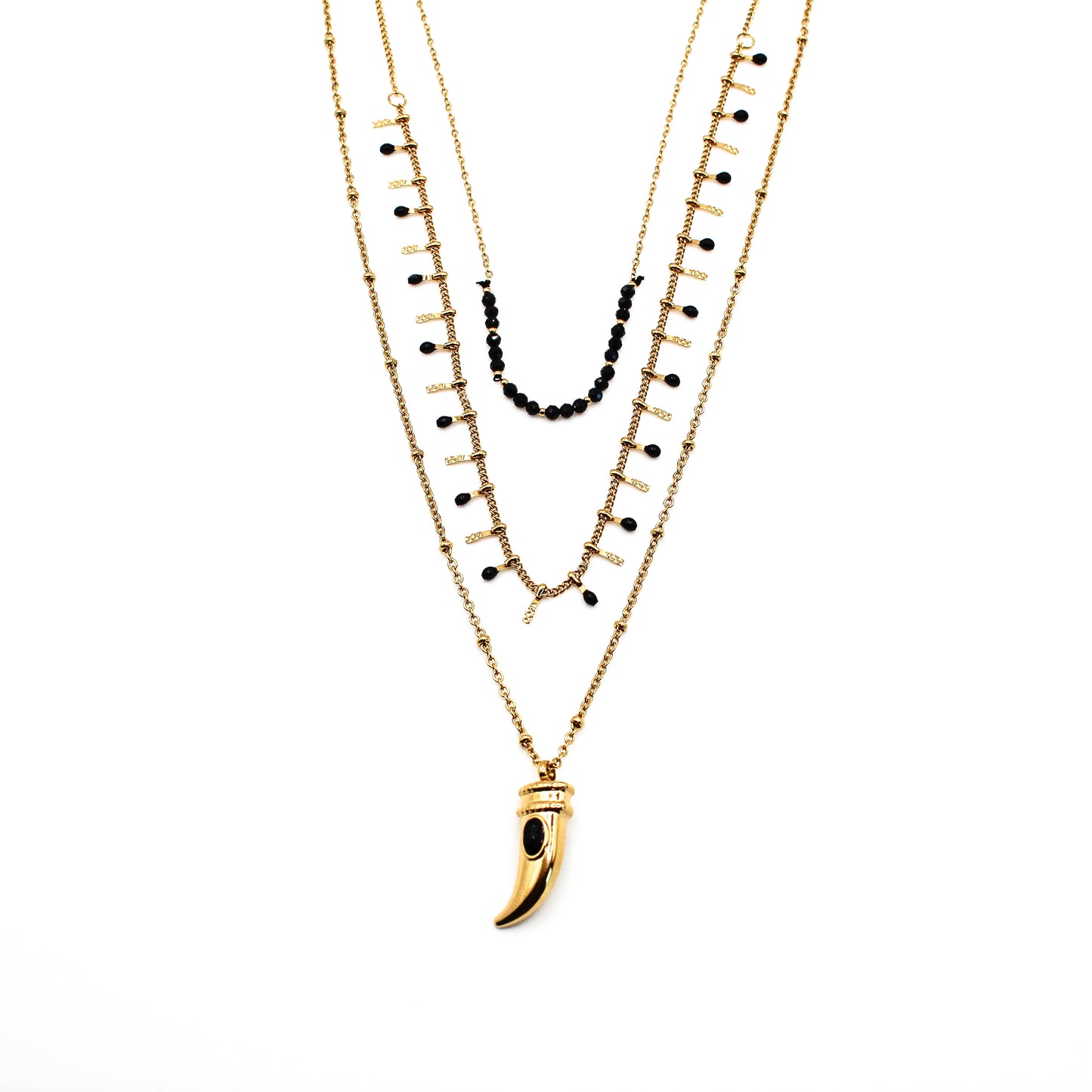 Collier triple perles et pendentif dent de lion