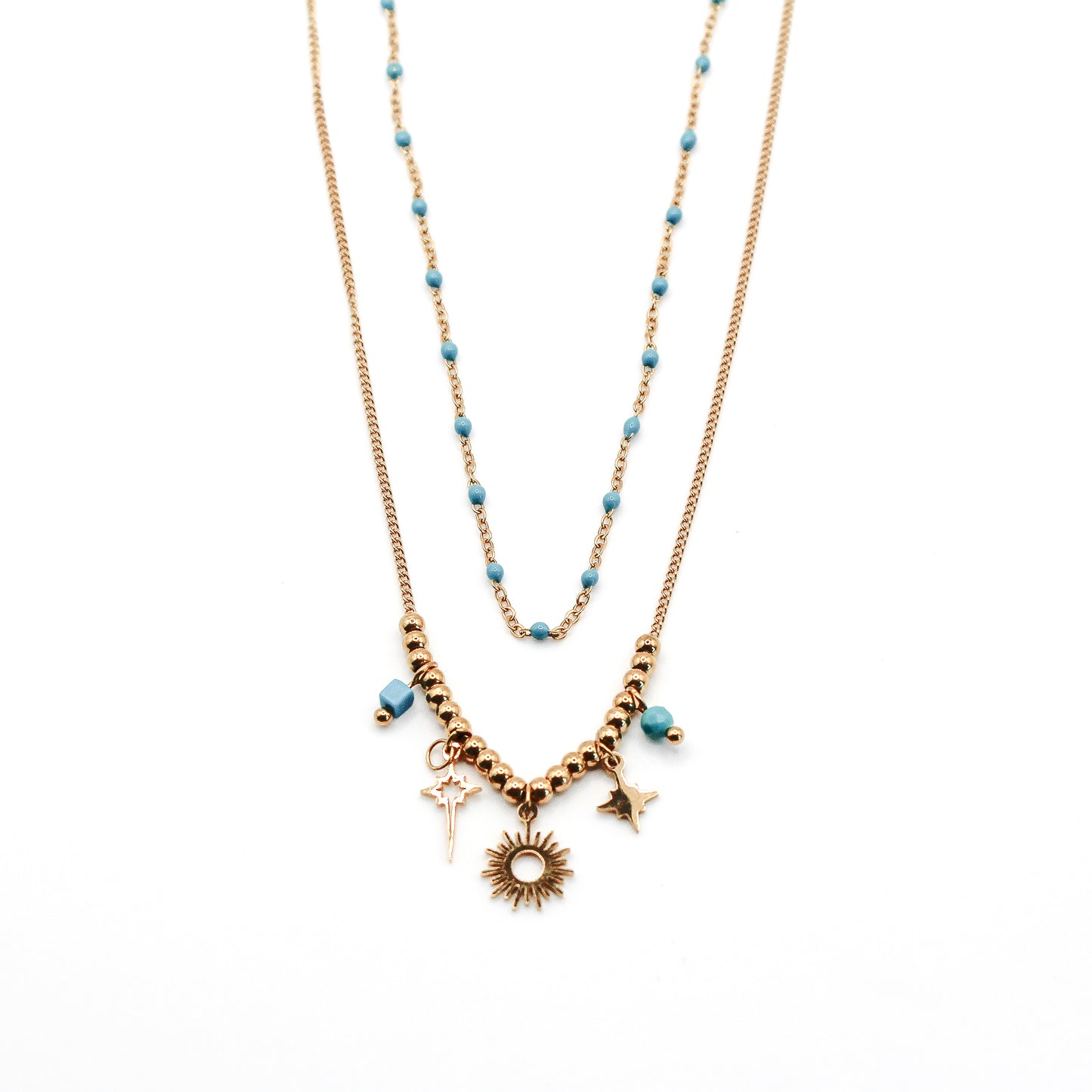Collier double perles et breloques