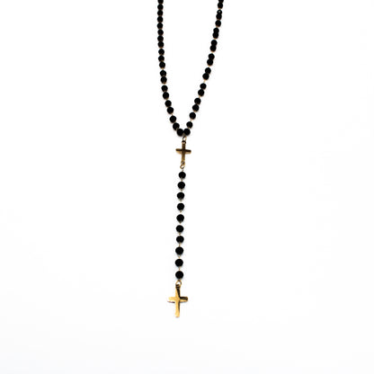 Collier cravate perles et croix