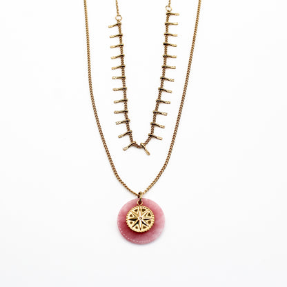 Collier double pendentif quartz rose