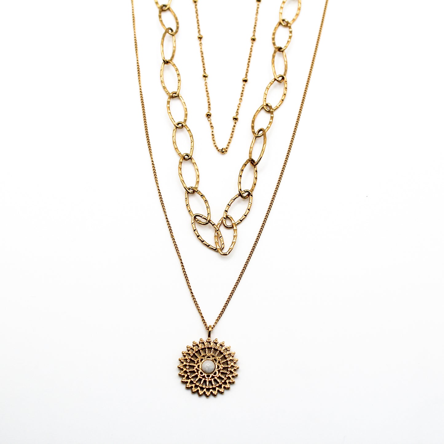 Collier triple pendentif rosace